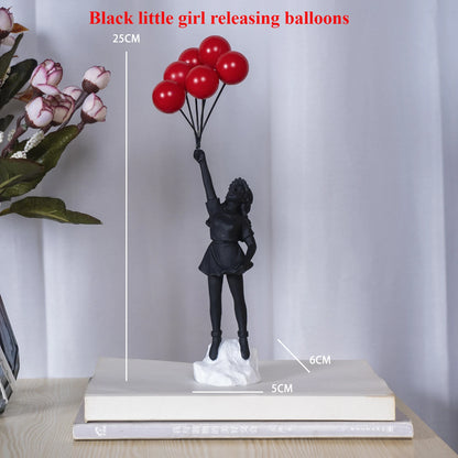 Flying Balloon Girl Figurine Banksy Modern Art Sculpture Resin Figure Craft Decoration Collectible Figurine Ornaments Gifts