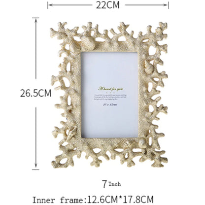 Mediterranean Style  Resin Frame Table Coral 7 Inch Photo Frame For Wedding Gift Shell Frame Home Decoration Accessories