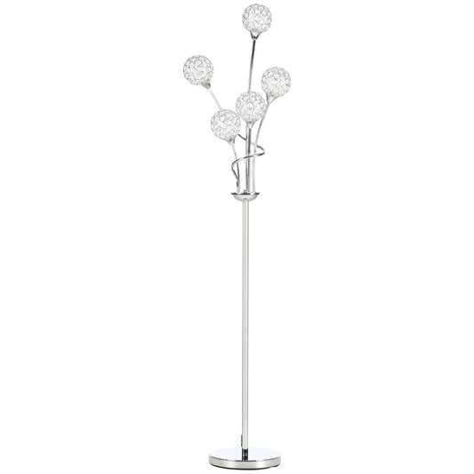 Elegant 5 Light Crystal Floor Lamp for living Room and Bedroom Modern Standing Lighting Silver Finish Home Decor 34x25x156cm